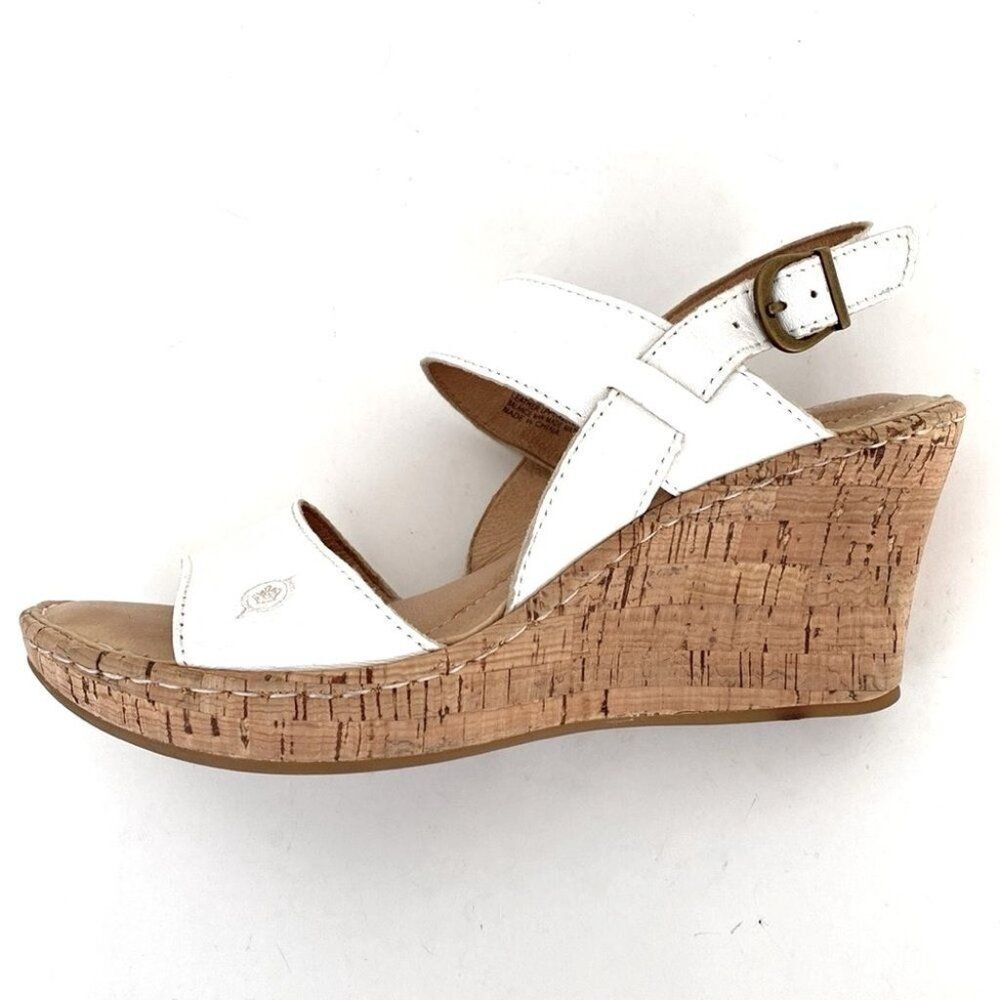 Born White Leather Cork Wedge Sandals - Picture 10 of 16